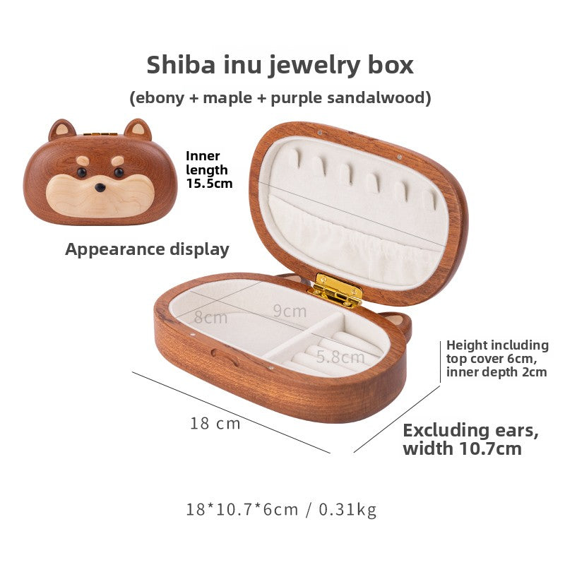 Shiba Inu Shaped Wood Jewelry Storage Box