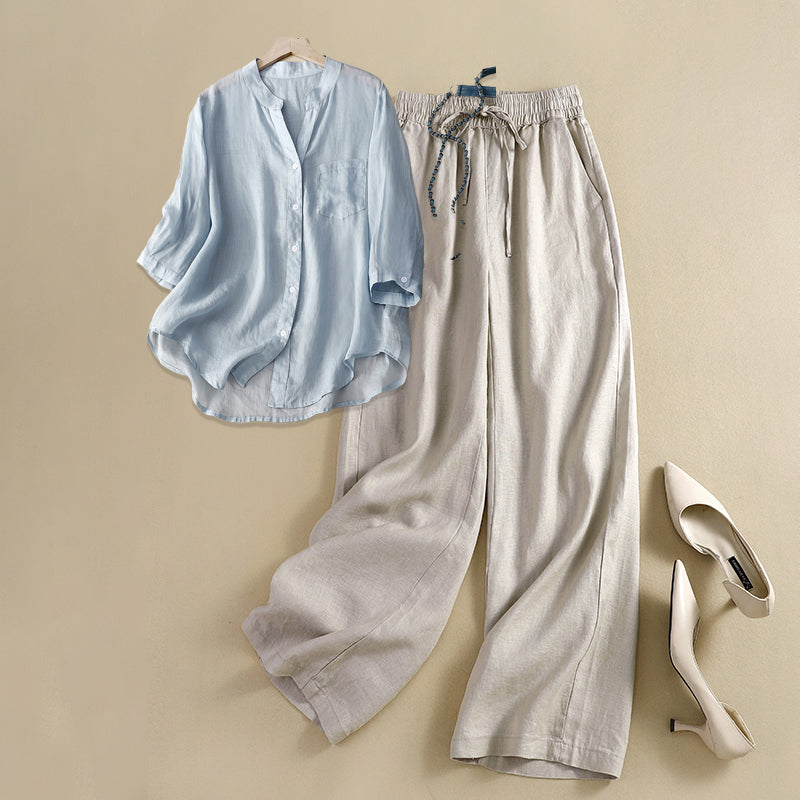 Shirt top wide-leg pants