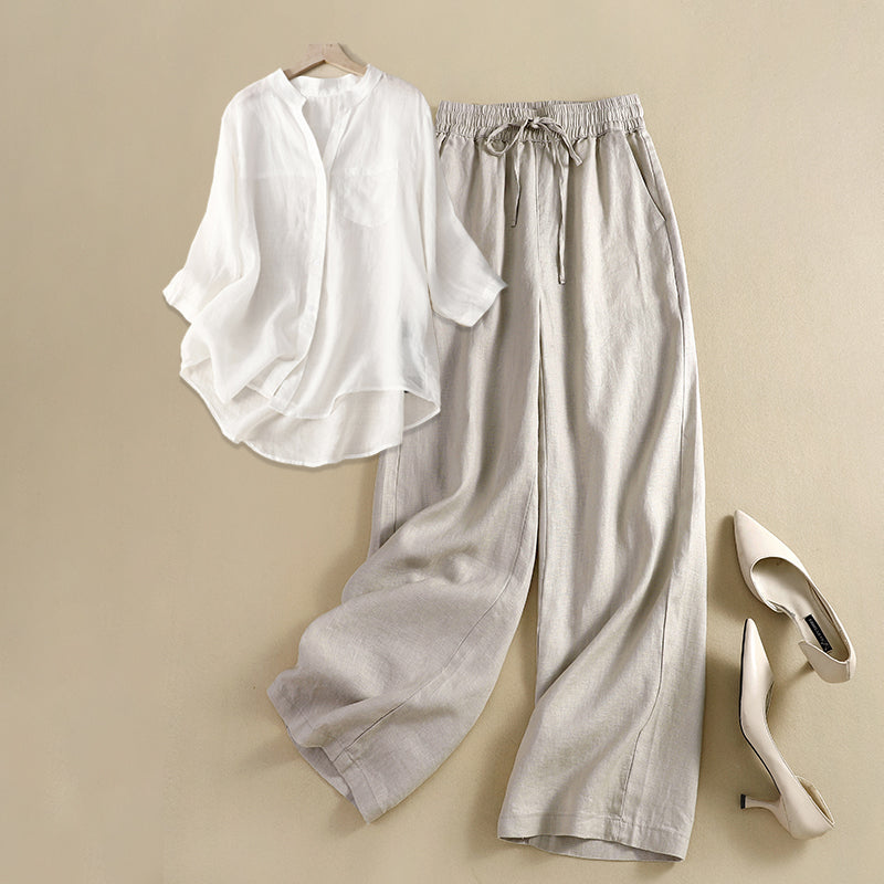 Shirt top wide-leg pants