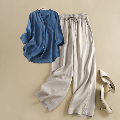 Shirt top wide-leg pants