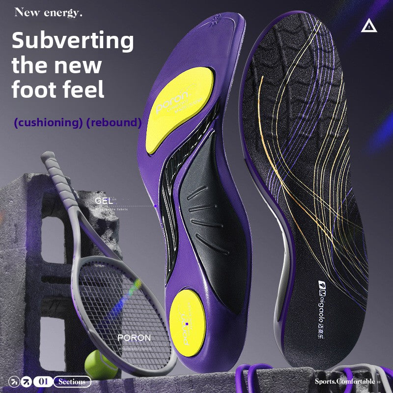 Shock-absorbing sports shoe insoles
