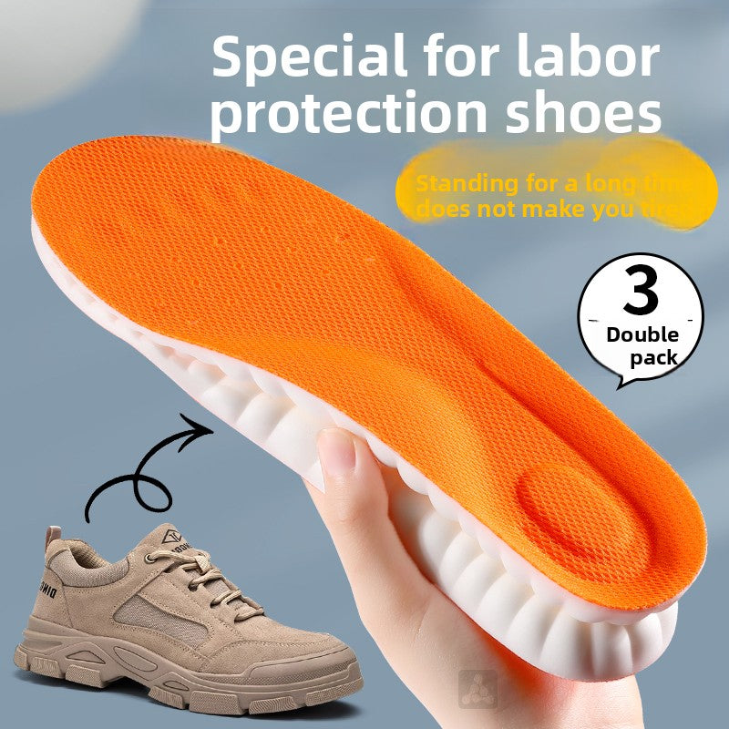 Shock-absorbing, sweat-wicking, and deodorizing insoles
