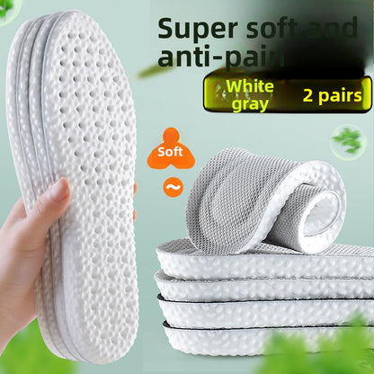 Shock-absorbing, sweat-wicking, and deodorizing insoles