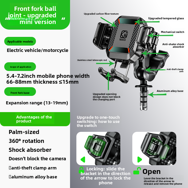 Shockproof Motorcycle Phone Mount with Quick Release