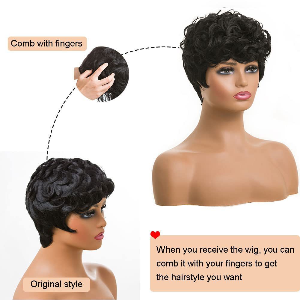Short Curly Pixie Wig for Women