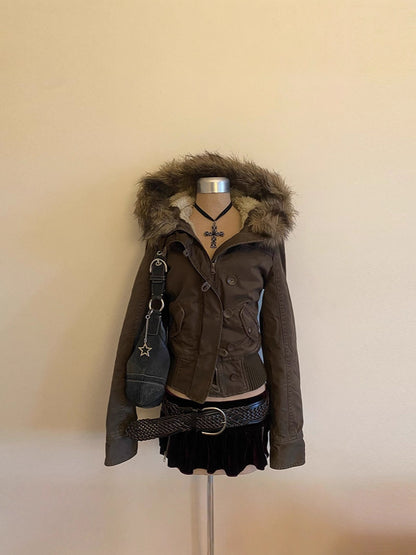 Short Denim Jacket with Fur Collar