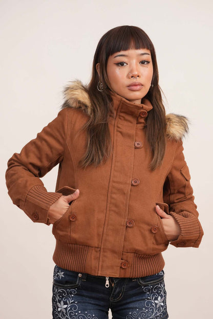 Short Denim Jacket with Fur Collar