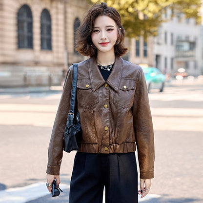 Short leather jacket for women
