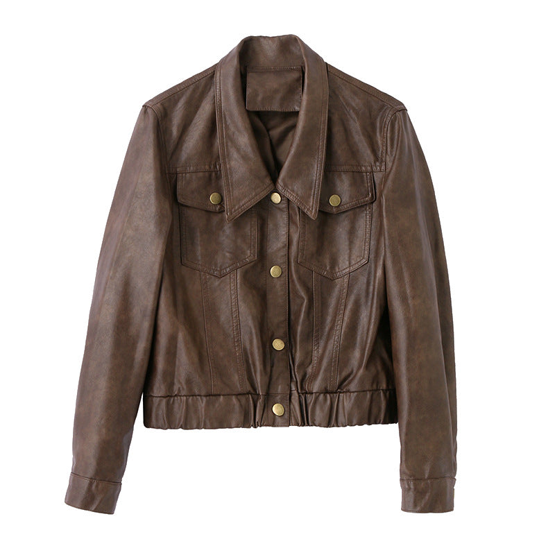 Short leather jacket for women