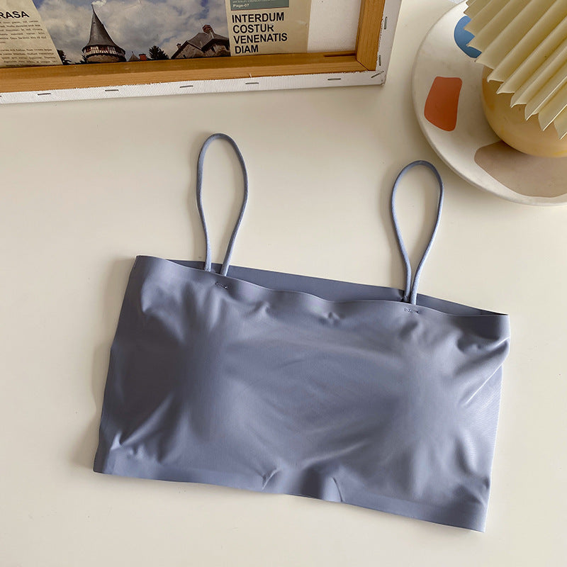 Short Seamless Ice Silk Camisole with Chest Pads, Comfortable and Breathable, No Rims, Beautiful Back Intimates, Bottoming Wrap, Breast Tube Top