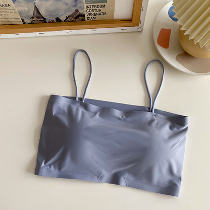 Short Seamless Ice Silk Camisole with Chest Pads, Comfortable and Breathable, No Rims, Beautiful Back Intimates, Bottoming Wrap, Breast Tube Top