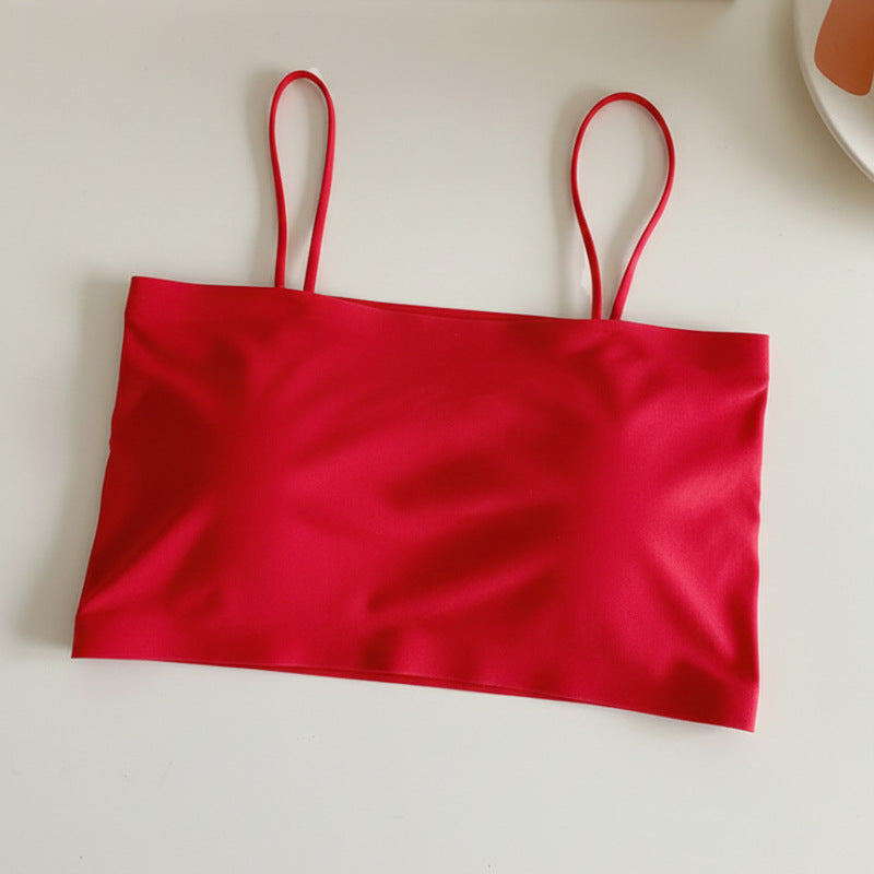 Short Seamless Ice Silk Camisole with Chest Pads, Comfortable and Breathable, No Rims, Beautiful Back Intimates, Bottoming Wrap, Breast Tube Top