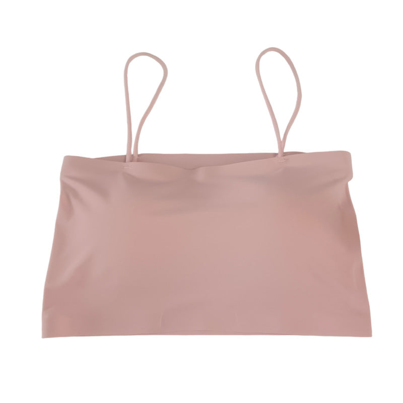 Short Seamless Ice Silk Camisole with Chest Pads, Comfortable and Breathable, No Rims, Beautiful Back Intimates, Bottoming Wrap, Breast Tube Top