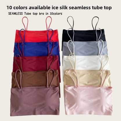 Short Seamless Ice Silk Camisole with Chest Pads, Comfortable and Breathable, No Rims, Beautiful Back Intimates, Bottoming Wrap, Breast Tube Top