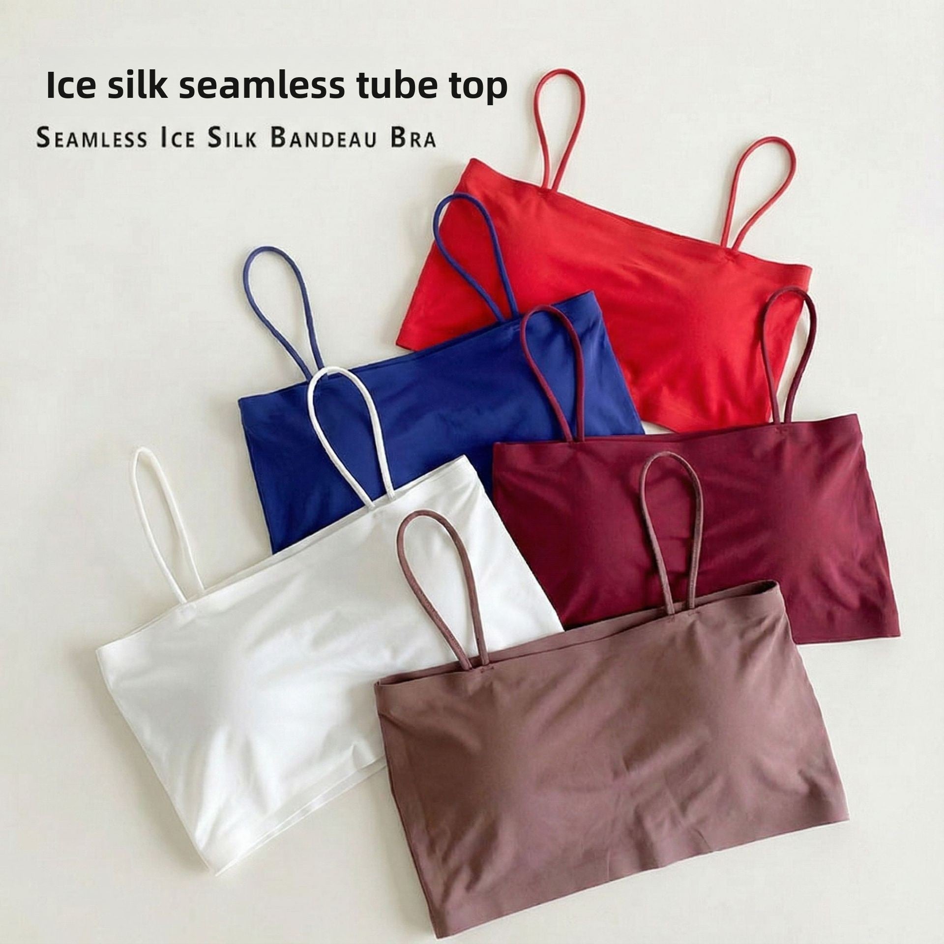 Short Seamless Ice Silk Camisole with Chest Pads, Comfortable and Breathable, No Rims, Beautiful Back Intimates, Bottoming Wrap, Breast Tube Top