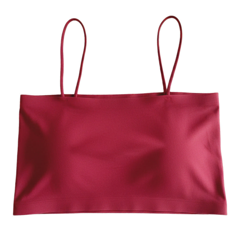 Short Seamless Ice Silk Camisole with Chest Pads, Comfortable and Breathable, No Rims, Beautiful Back Intimates, Bottoming Wrap, Breast Tube Top