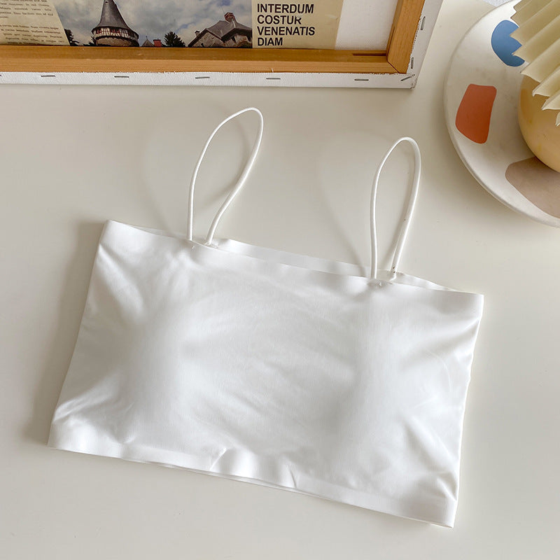 Short Seamless Ice Silk Camisole with Chest Pads, Comfortable and Breathable, No Rims, Beautiful Back Intimates, Bottoming Wrap, Breast Tube Top