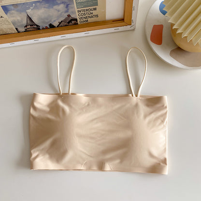 Short Seamless Ice Silk Camisole with Chest Pads, Comfortable and Breathable, No Rims, Beautiful Back Intimates, Bottoming Wrap, Breast Tube Top