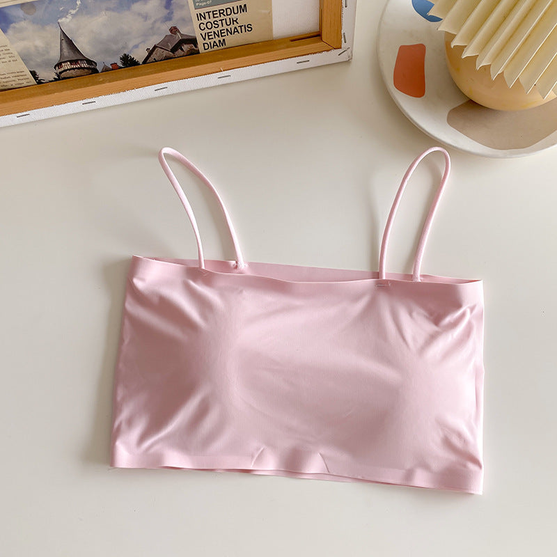 Short Seamless Ice Silk Camisole with Chest Pads, Comfortable and Breathable, No Rims, Beautiful Back Intimates, Bottoming Wrap, Breast Tube Top