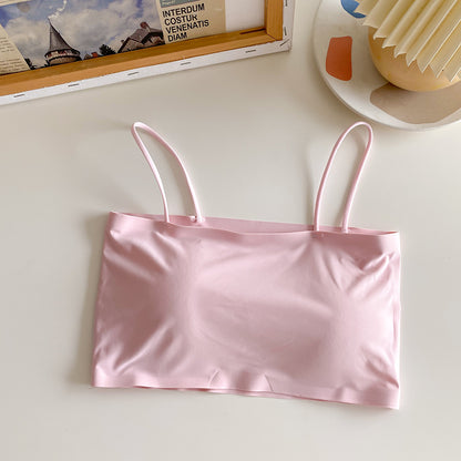 Short Seamless Ice Silk Camisole with Chest Pads, Comfortable and Breathable, No Rims, Beautiful Back Intimates, Bottoming Wrap, Breast Tube Top