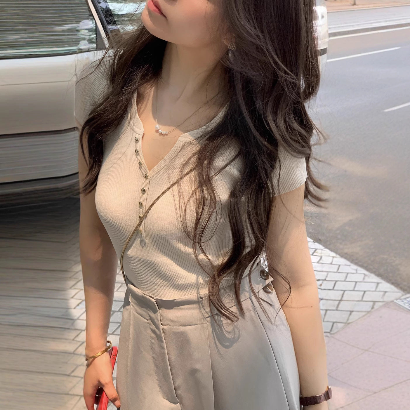 Short-Sleeve Knit Sweater