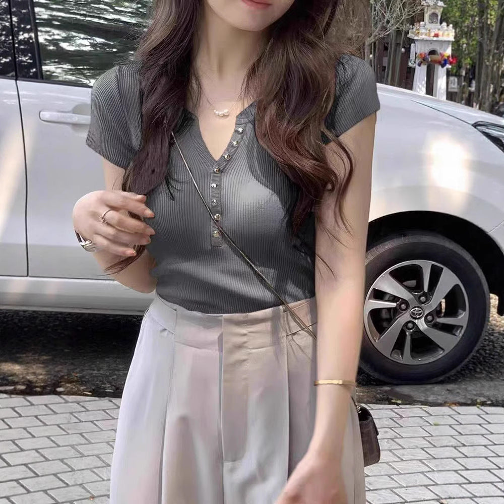 Short-Sleeve Knit Sweater