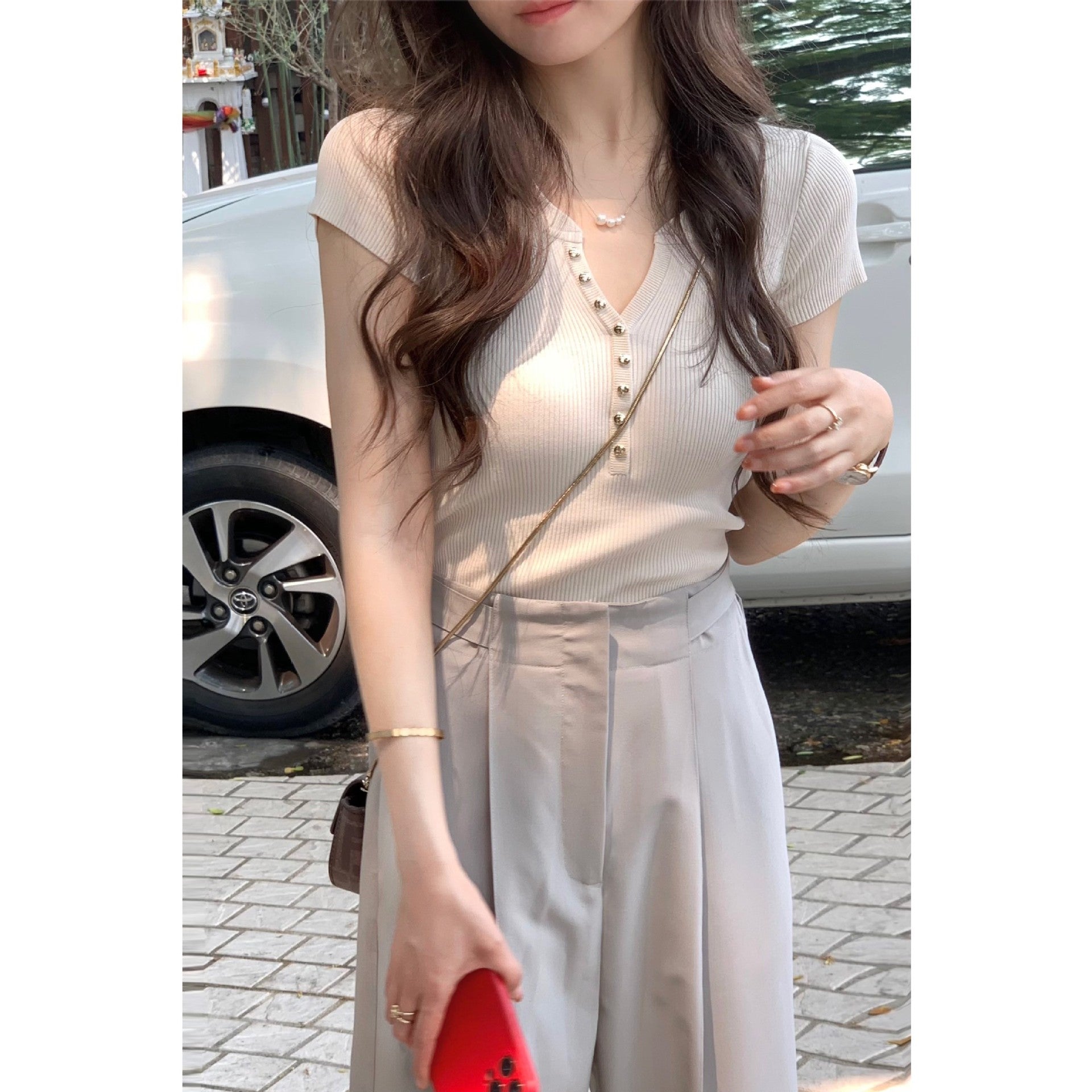Short-Sleeve Knit Sweater
