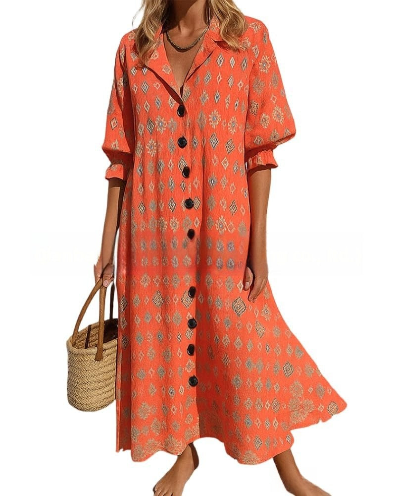 short sleeve lapel single-breasted long casual dress