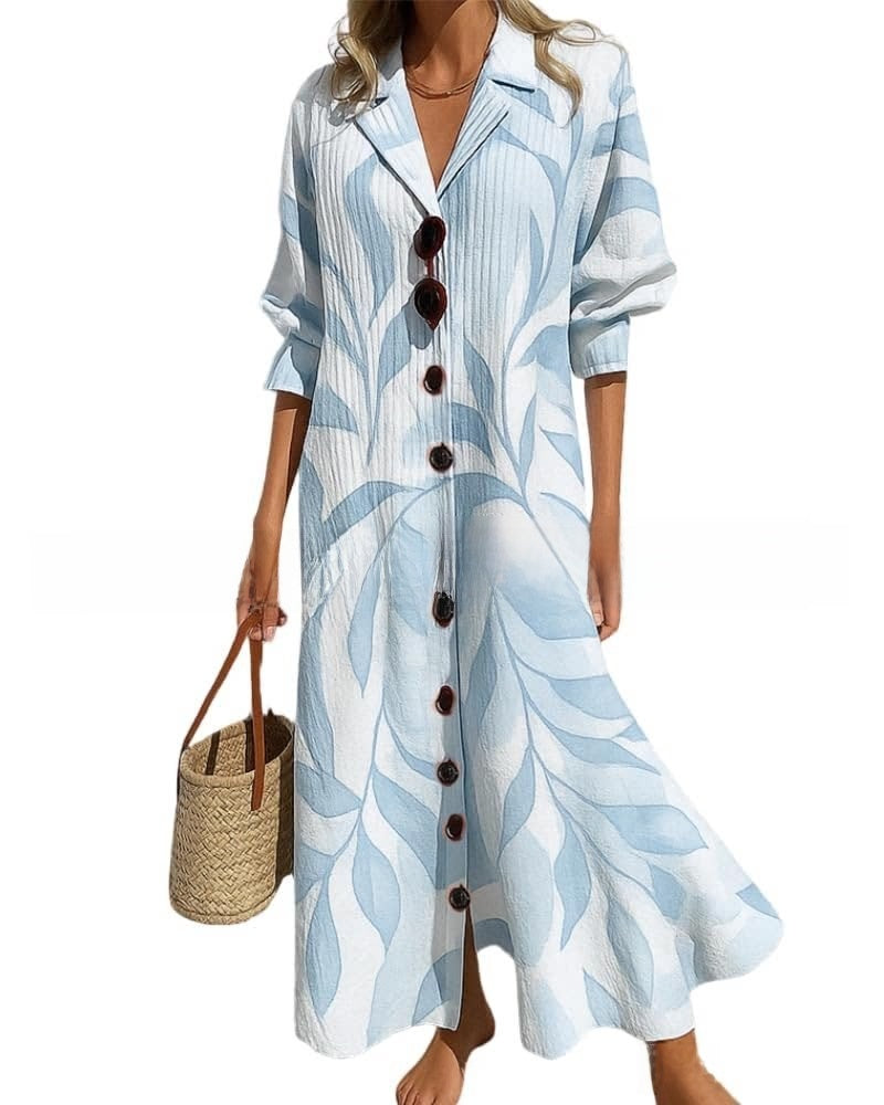 short sleeve lapel single-breasted long casual dress