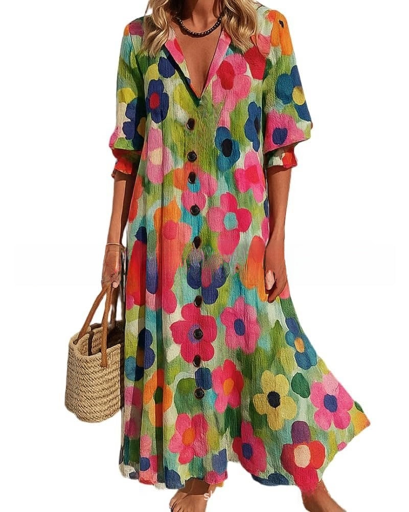 short sleeve lapel single-breasted long casual dress