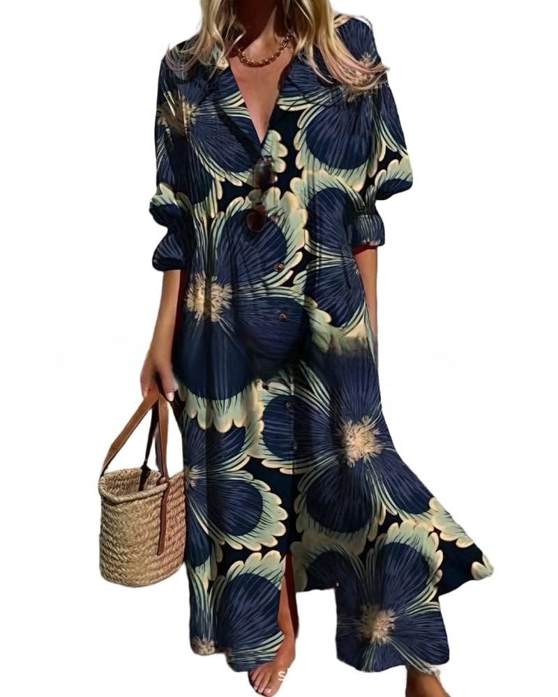 short sleeve lapel single-breasted long casual dress
