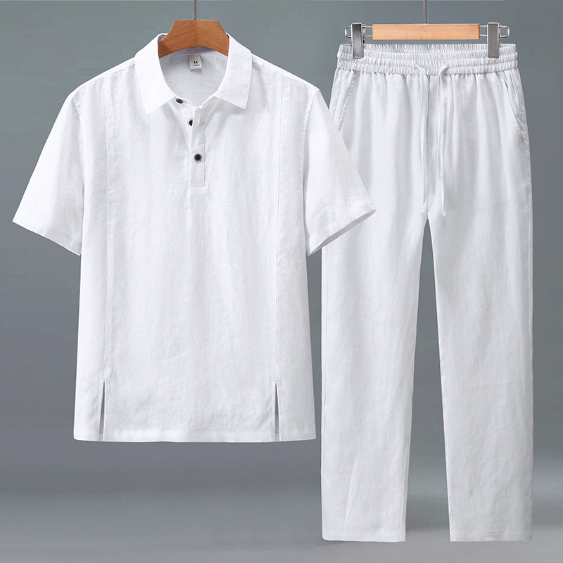 Short-sleeve T-shirt and straight-leg trousers