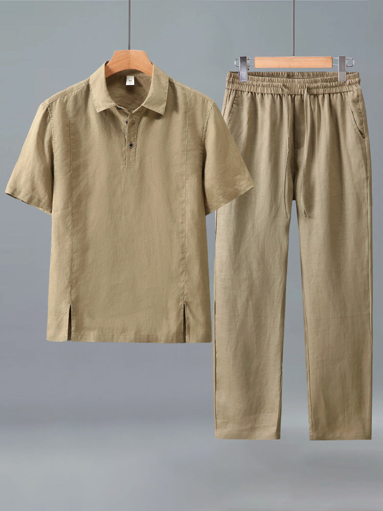 Short-sleeve T-shirt and straight-leg trousers