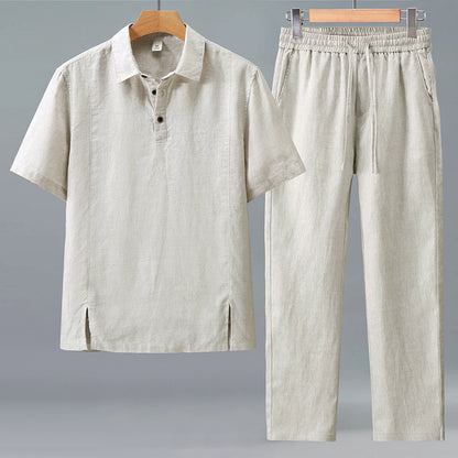 Short-sleeve T-shirt and straight-leg trousers