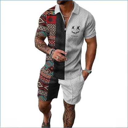 Short-sleeve top and shorts two-piece sporty-casual set for men