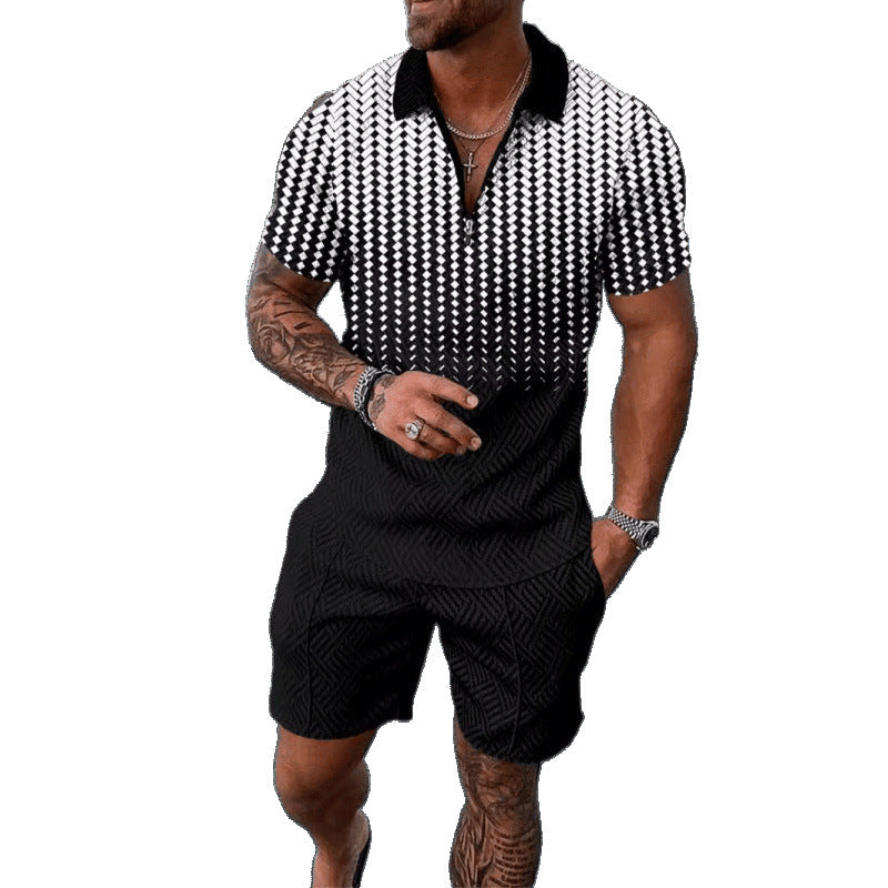 Short-sleeve top and shorts two-piece sporty-casual set for men