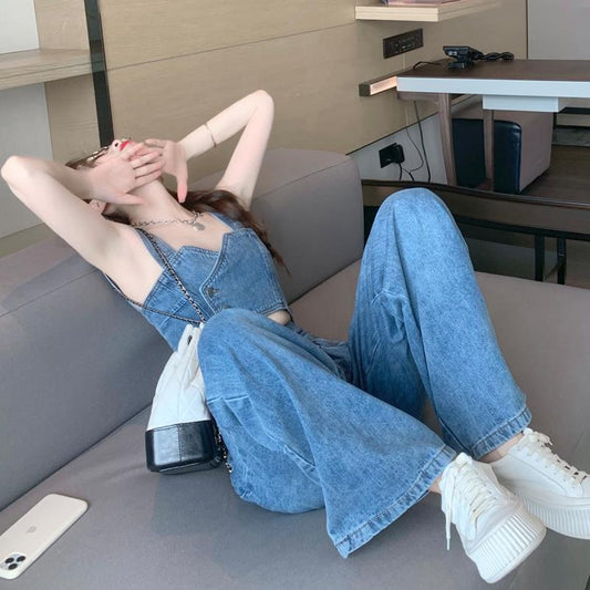 Short-sleeved bandeau tank top denim set