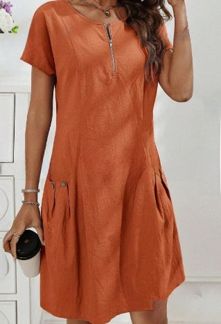 Short-sleeved button-down dress