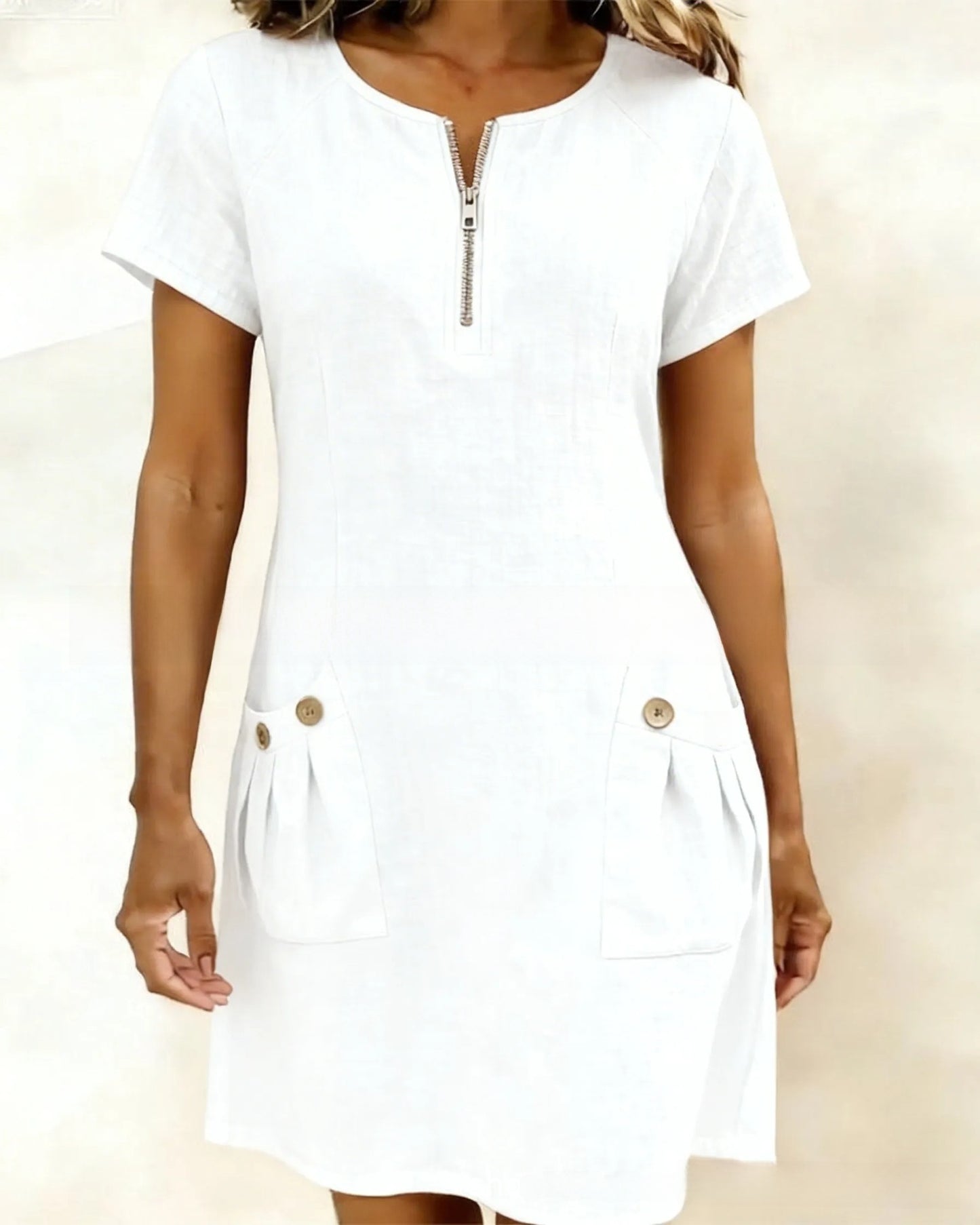 Short-sleeved button-down dress