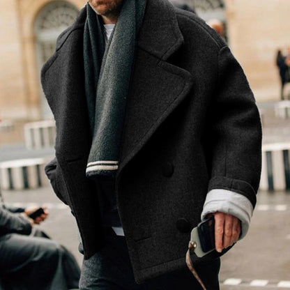 Short-sleeved button-down wool coat