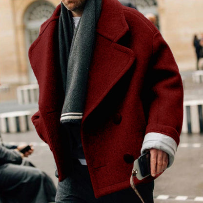 Short-sleeved button-down wool coat