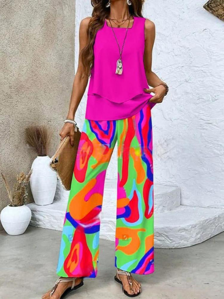 Short-sleeved double-layer vest pants