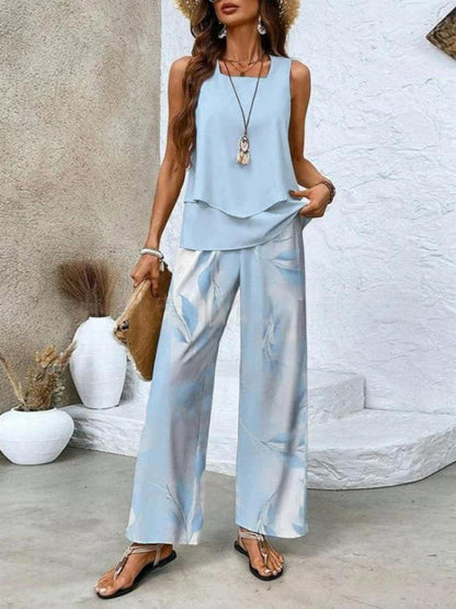 Short-sleeved double-layer vest pants