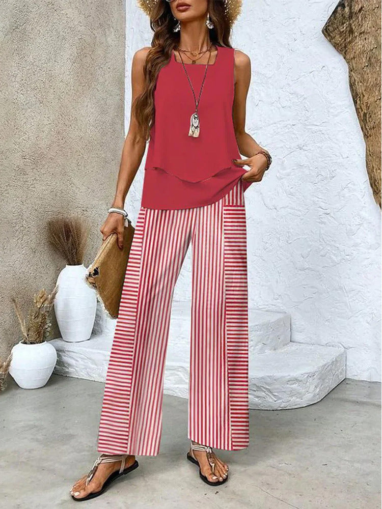 Short-sleeved double-layer vest pants