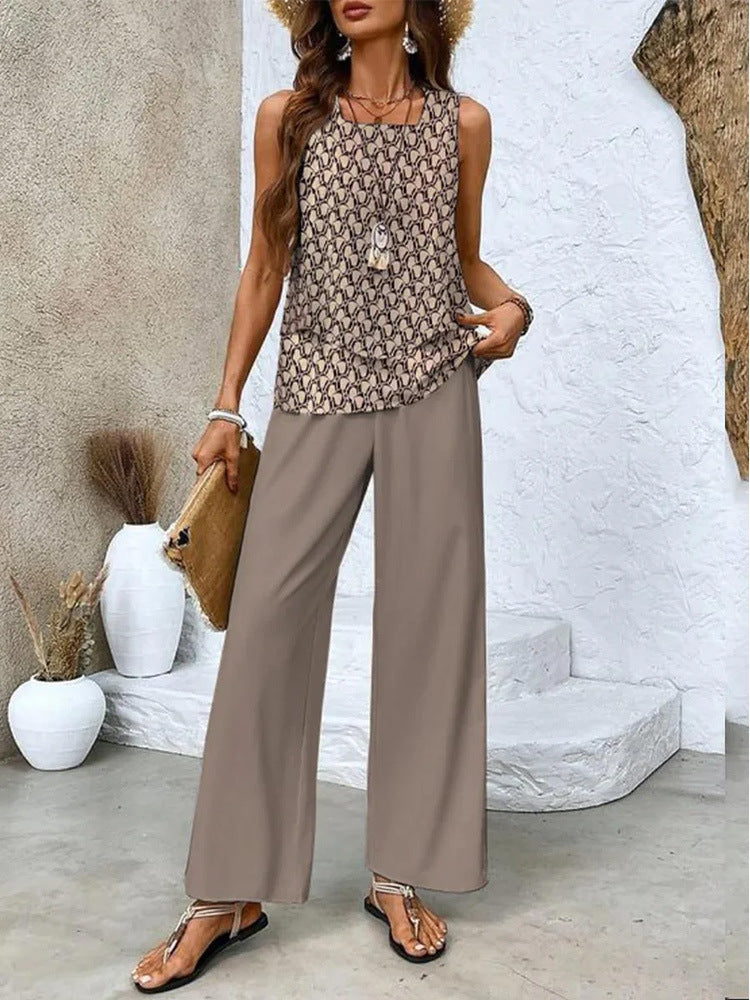 Short-sleeved double-layer vest pants