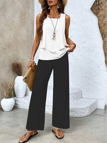 Short-sleeved double-layer vest pants