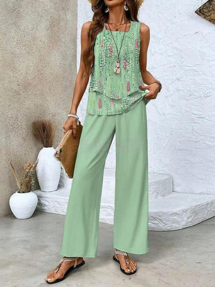 Short-sleeved double-layer vest pants