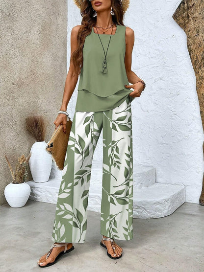 Short-sleeved double-layer vest pants