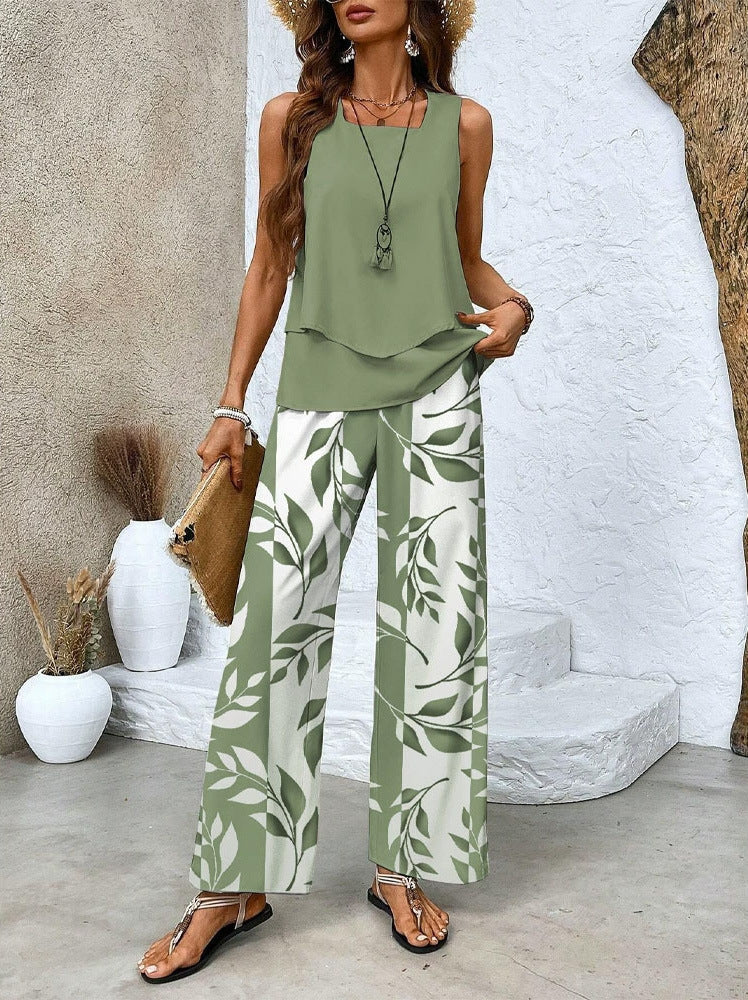 Short-sleeved double-layer vest pants