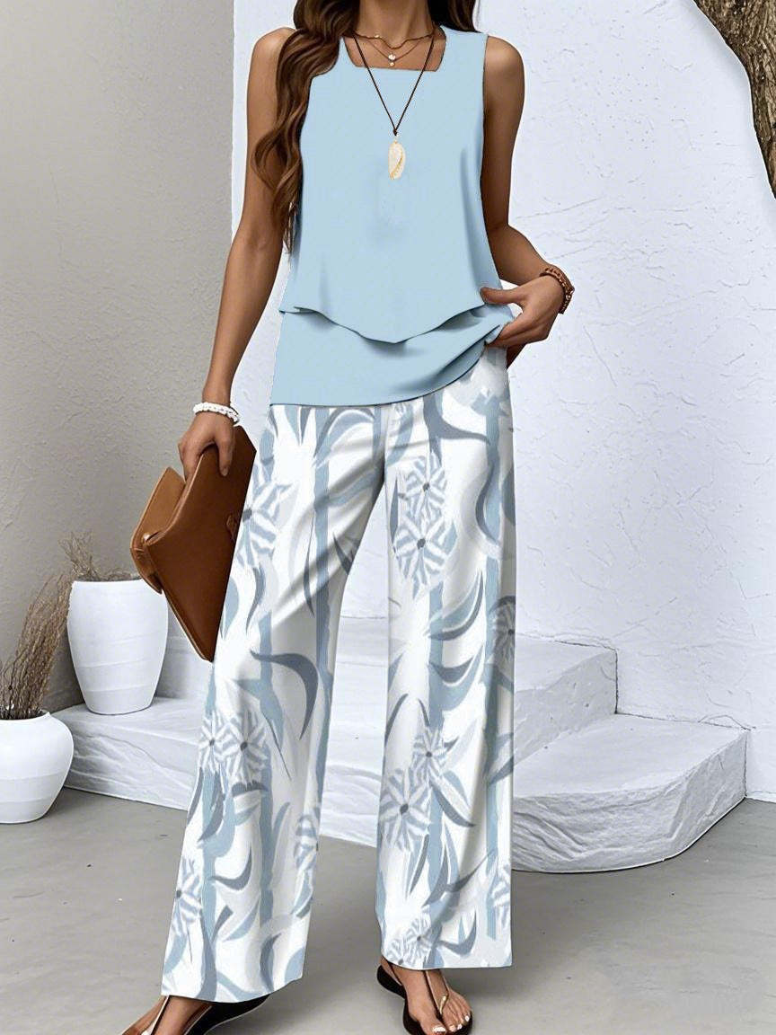 Short-sleeved double-layer vest pants